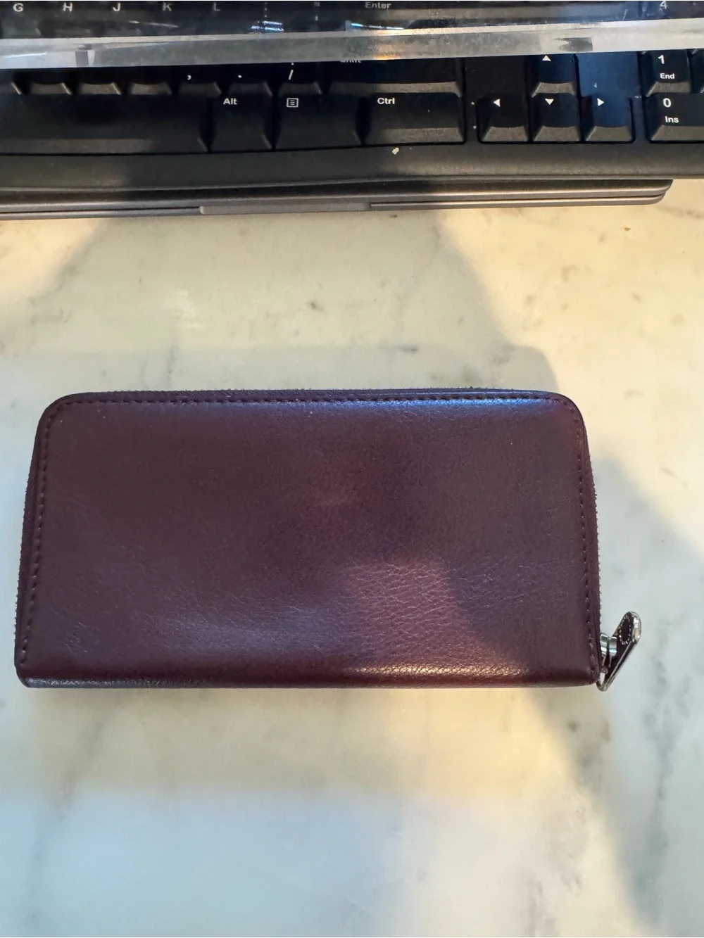 Marc by Marc Jacobs Zip-Around Wallet in Burgundy with Gold Plaque